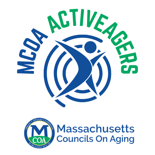 logo with text MCOA and active agers and stylized human figure in spread eagle pose