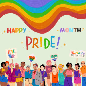 Illustrated people celebrating pride month